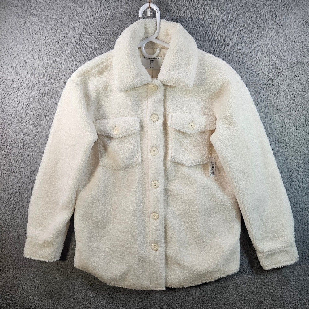 NEW Amazon Essentials Womens Cream Teddy Fleece Shacket Shirt Jacket Size XS